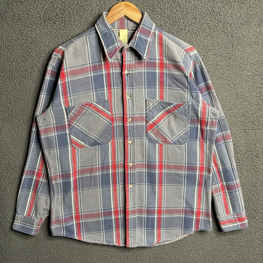 VTG 90s Union Made Flannel Shirt Adult Large Gray Red Plaid Workwear Grunge